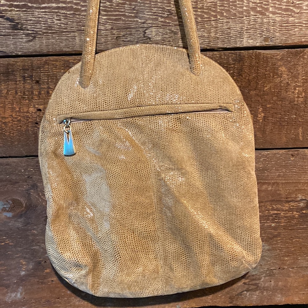 Liza Ganz New York, Purse, bag, faux suede, brown, gold, tan, shimmering